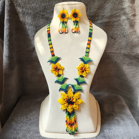 floral bead jewellery yellow flower bead necklace set party wear necklace wedding jewellery sangeet mehendi engagement jewellery