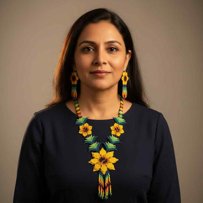 floral bead jewellery yellow flower bead necklace set party wear necklace wedding jewellery sangeet mehendi engagement jewellery