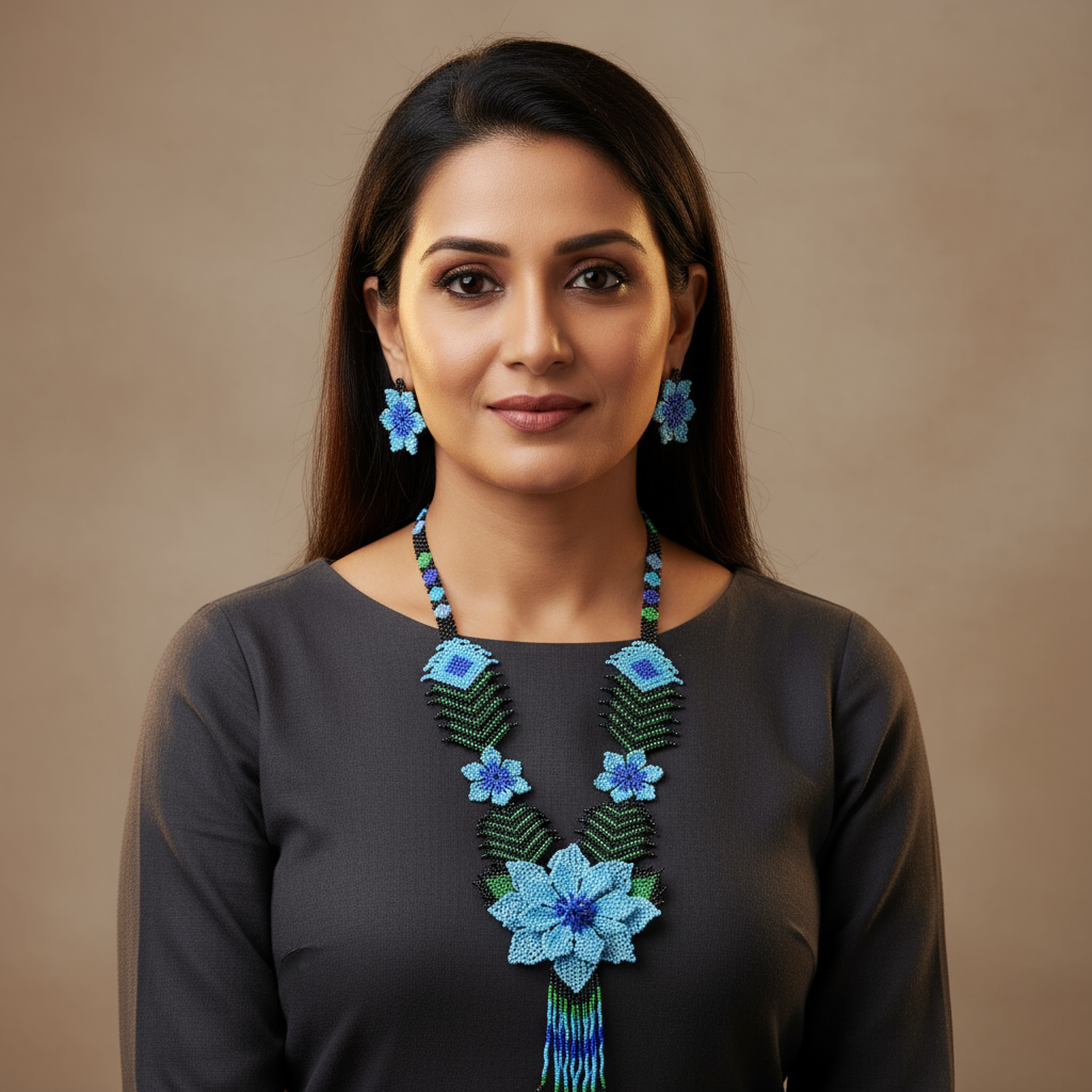 Haritha blue floral bead necklace set