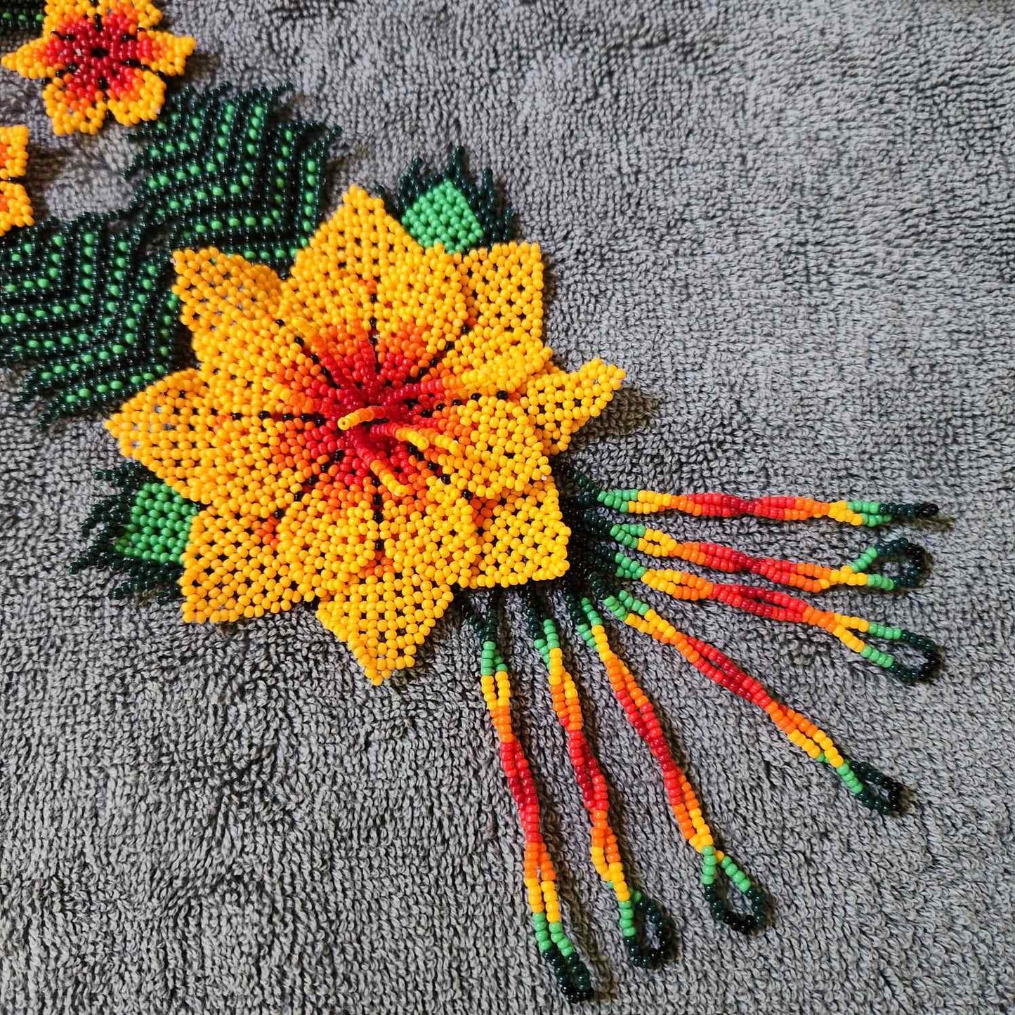bead necklace flower necklace 3D necklace leaf green leaves haldi necklace set flower earrings yellow necklace
