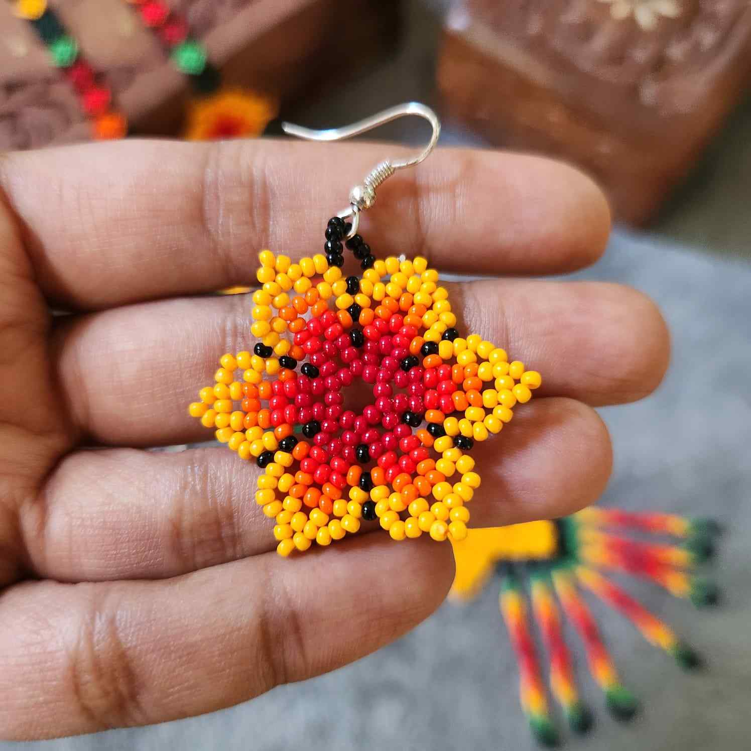 bead necklace flower necklace 3D necklace leaf green leaves haldi necklace set flower earrings yellow necklace