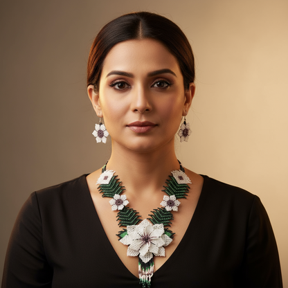 Haritha white floral bead necklace set