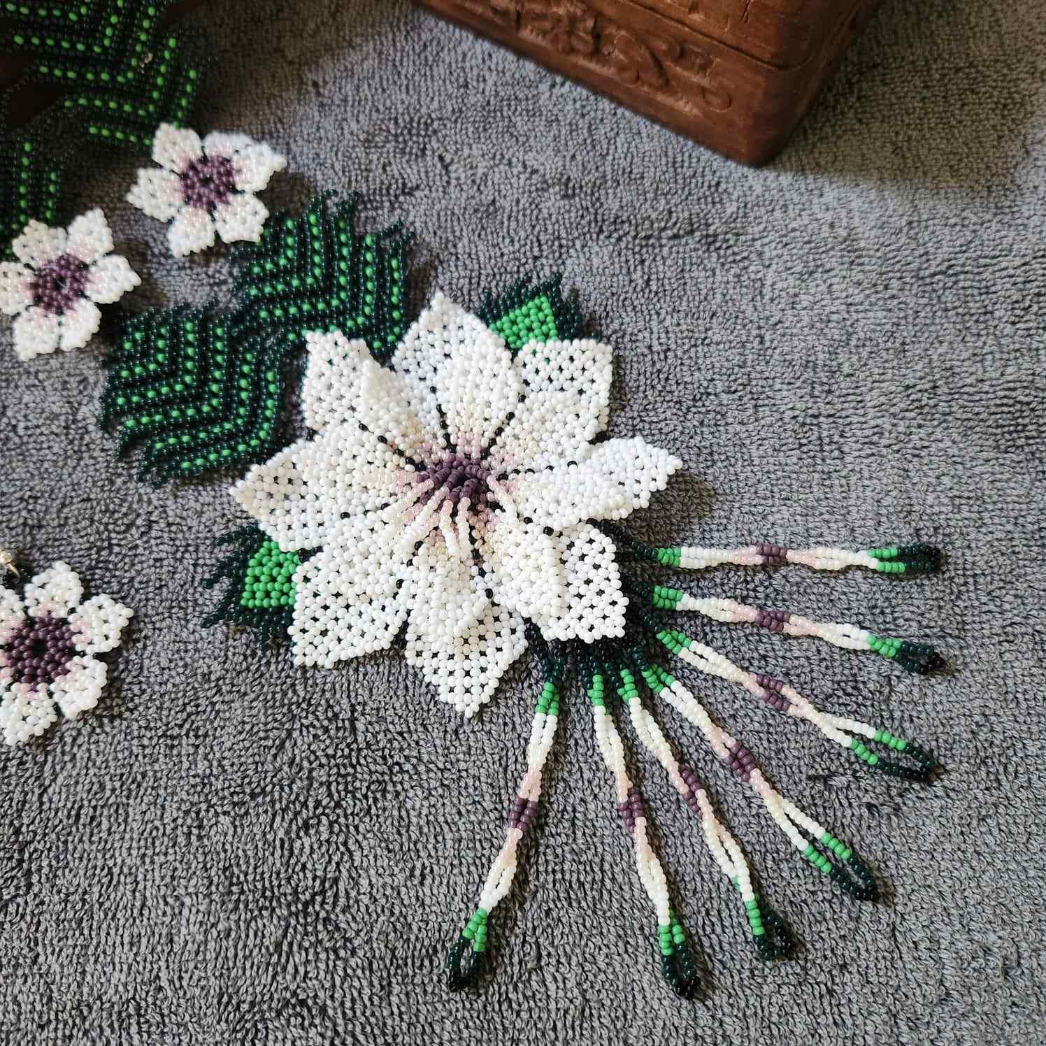 bead necklace flower necklace 3D necklace leaf green leaves haldi necklace set flower earrings white necklace