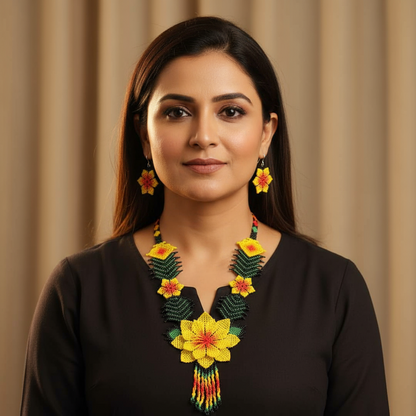 Haritha yellow floral bead necklace set