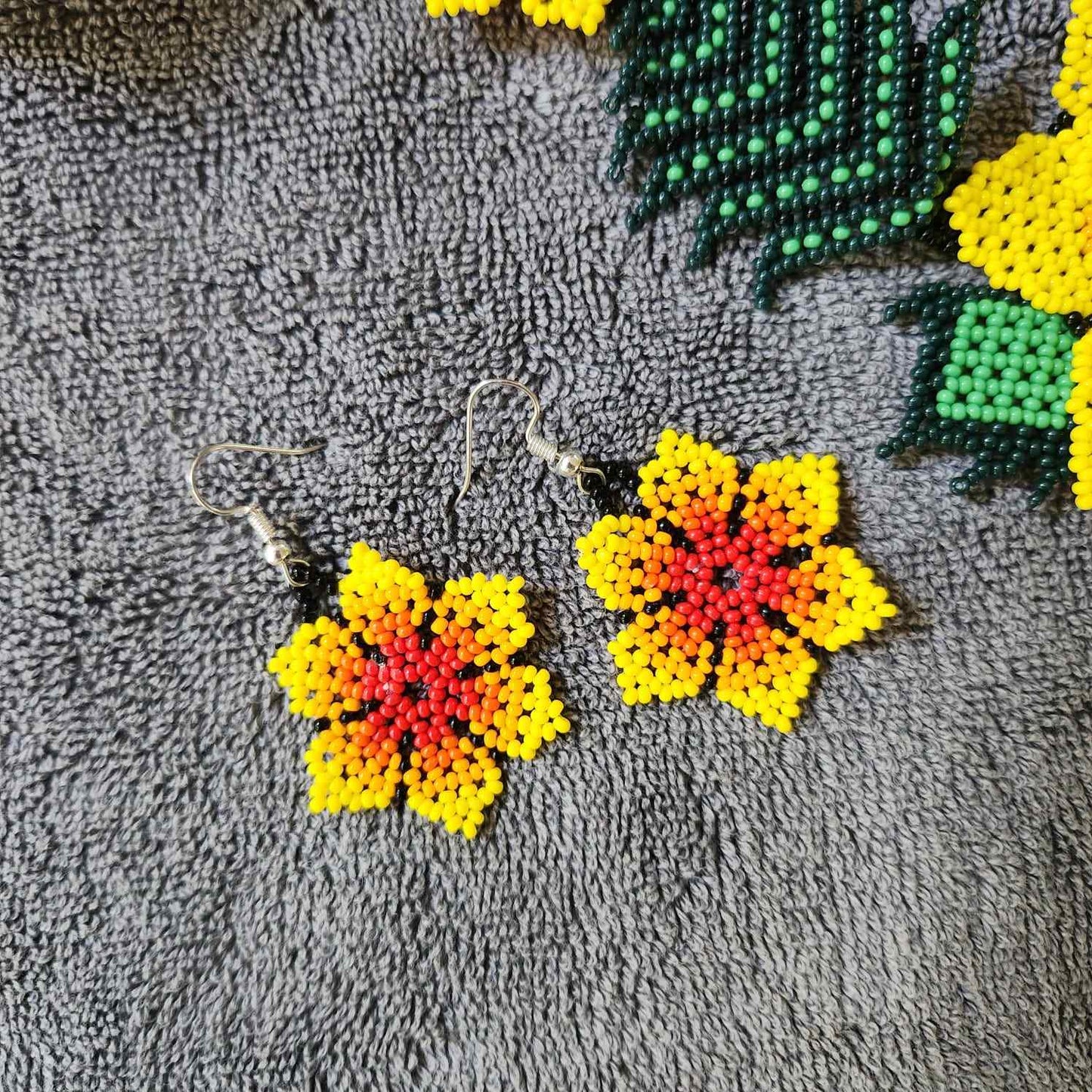 bead necklace flower necklace 3D necklace leaf green leaves haldi necklace set flower earrings yellow necklace