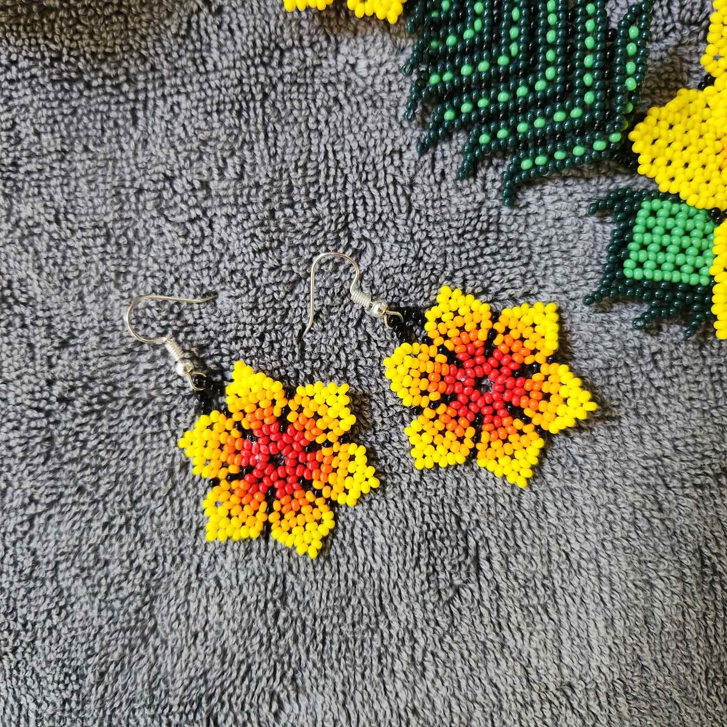 bead necklace flower necklace 3D necklace leaf green leaves haldi necklace set flower earrings yellow necklace