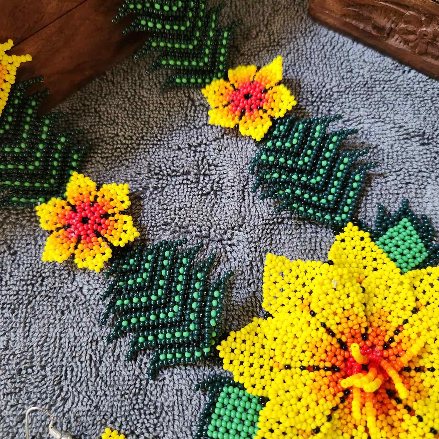 bead necklace flower necklace 3D necklace leaf green leaves haldi necklace set flower earrings yellow necklace
