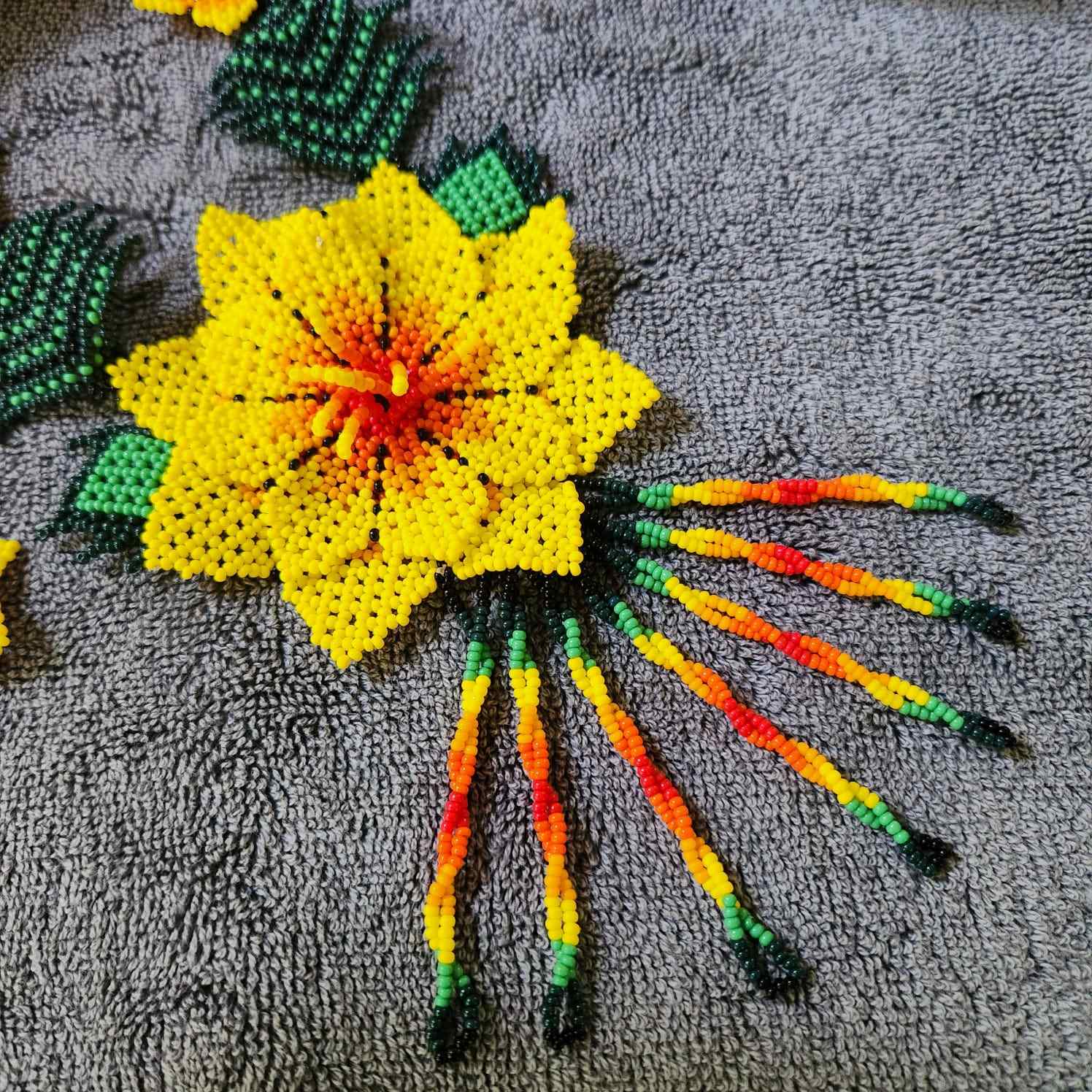 bead necklace flower necklace 3D necklace leaf green leaves haldi necklace set flower earrings yellow necklace