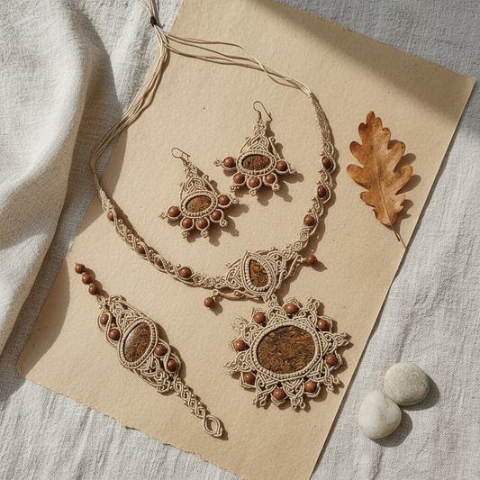 semiprecious stone jewellery set bridal necklace set sunstone bead earrings bracelet necklace set mandala necklace macrame party wear jewellery wedding sangeet mehndi reception engagement jewellery