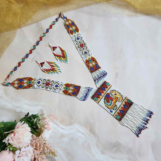long bead necklace for puja elephant design multicoloured necklace for party seed bead accessories layered necklace earrings set