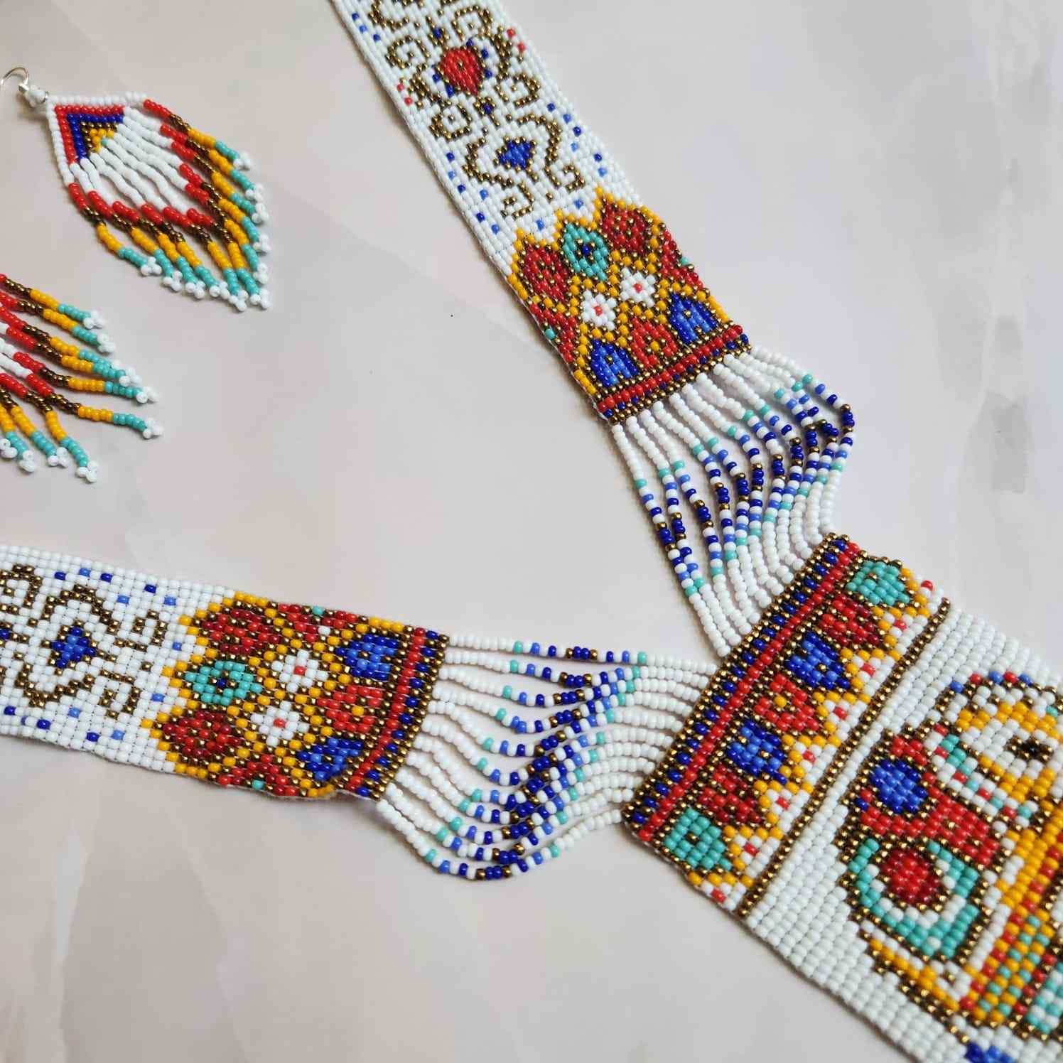 long bead necklace for puja elephant design multicoloured necklace for party seed bead accessories layered necklace earrings set