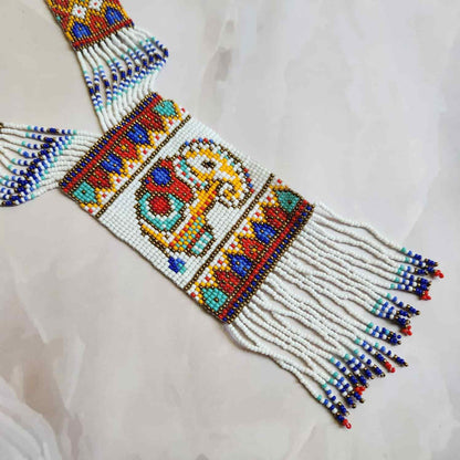 long bead necklace for puja elephant design multicoloured necklace for party seed bead accessories layered necklace earrings set