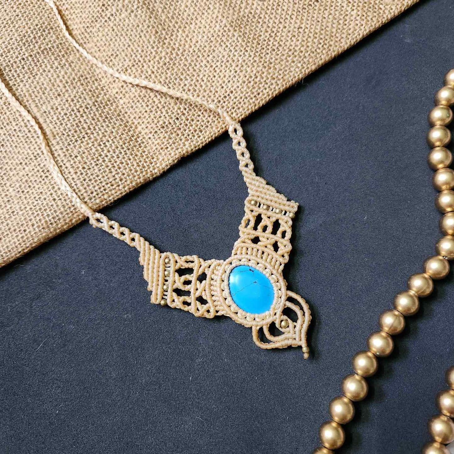macrame necklace office wear necklace for work small statement necklace labradorite stone necklace bead necklace casual wear necklace for kurti saree