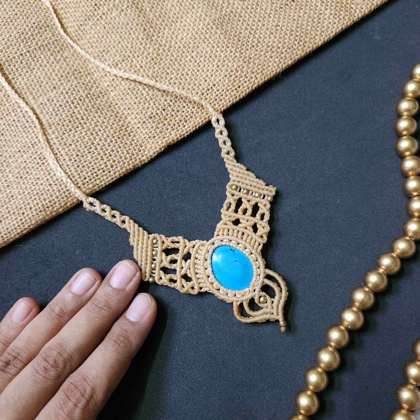 macrame necklace office wear necklace for work small statement necklace labradorite stone necklace bead necklace casual wear necklace for kurti saree