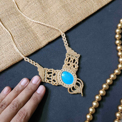 macrame necklace office wear necklace for work small statement necklace labradorite stone necklace bead necklace casual wear necklace for kurti saree
