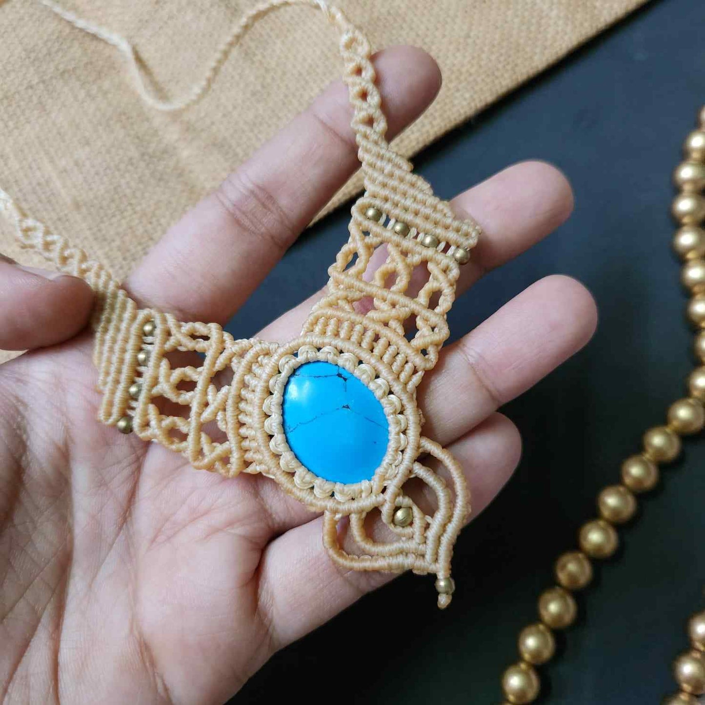 macrame necklace office wear necklace for work small statement necklace labradorite stone necklace bead necklace casual wear necklace for kurti saree