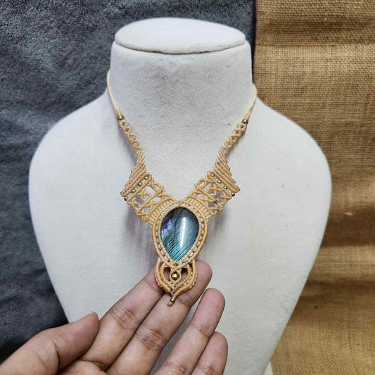 macrame necklace office wear necklace for work small statement necklace labradorite stone necklace bead necklace casual wear necklace for kurti saree