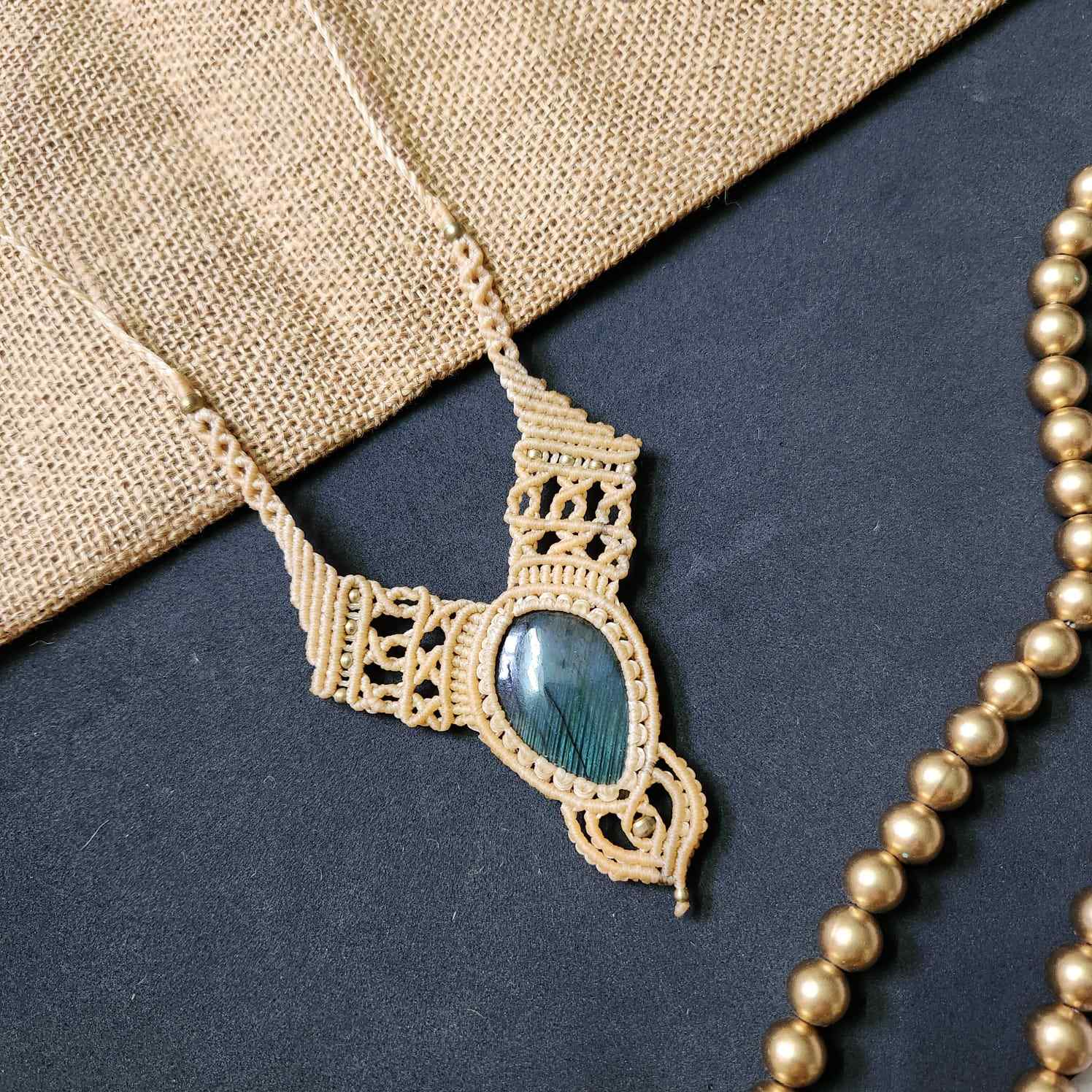 macrame necklace office wear necklace for work small statement necklace labradorite stone necklace bead necklace casual wear necklace for kurti saree