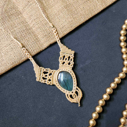 macrame necklace office wear necklace for work small statement necklace labradorite stone necklace bead necklace casual wear necklace for kurti saree