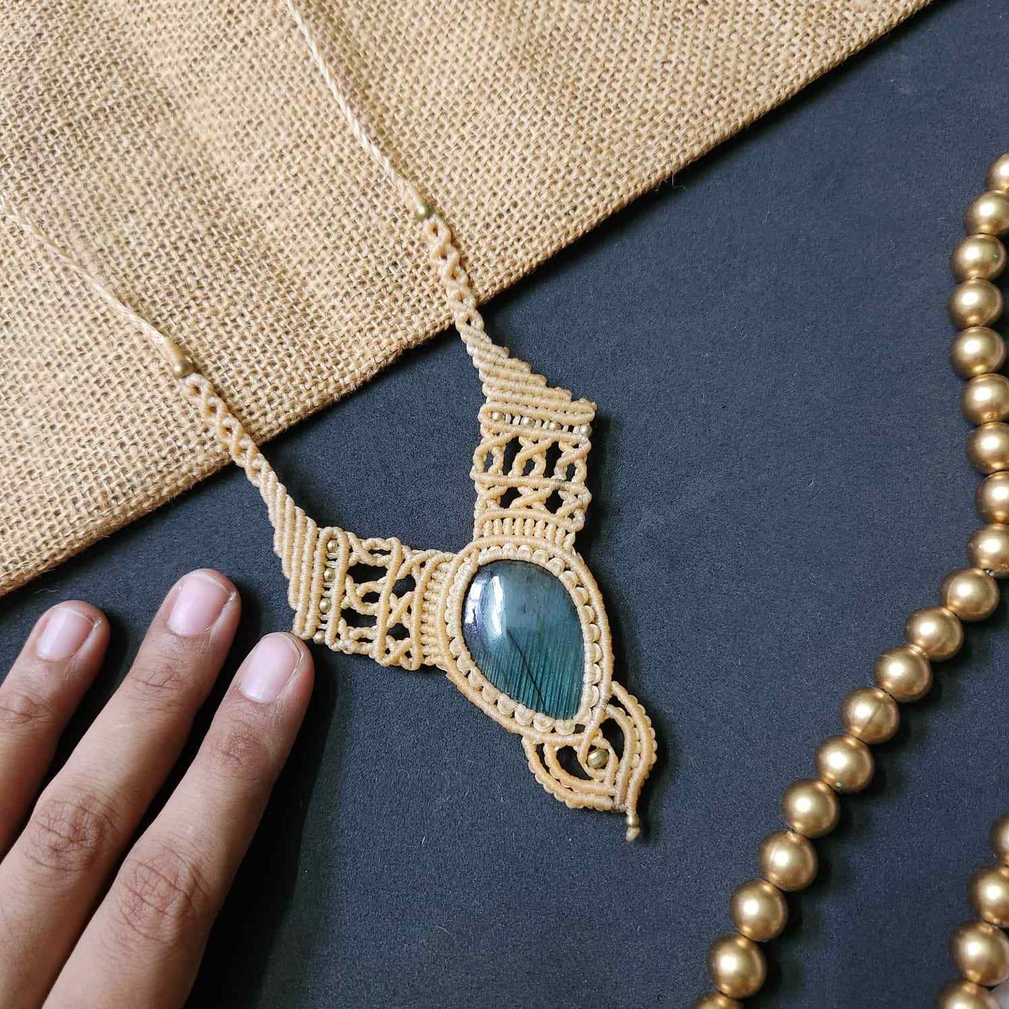 macrame necklace office wear necklace for work small statement necklace labradorite stone necklace bead necklace casual wear necklace for kurti saree