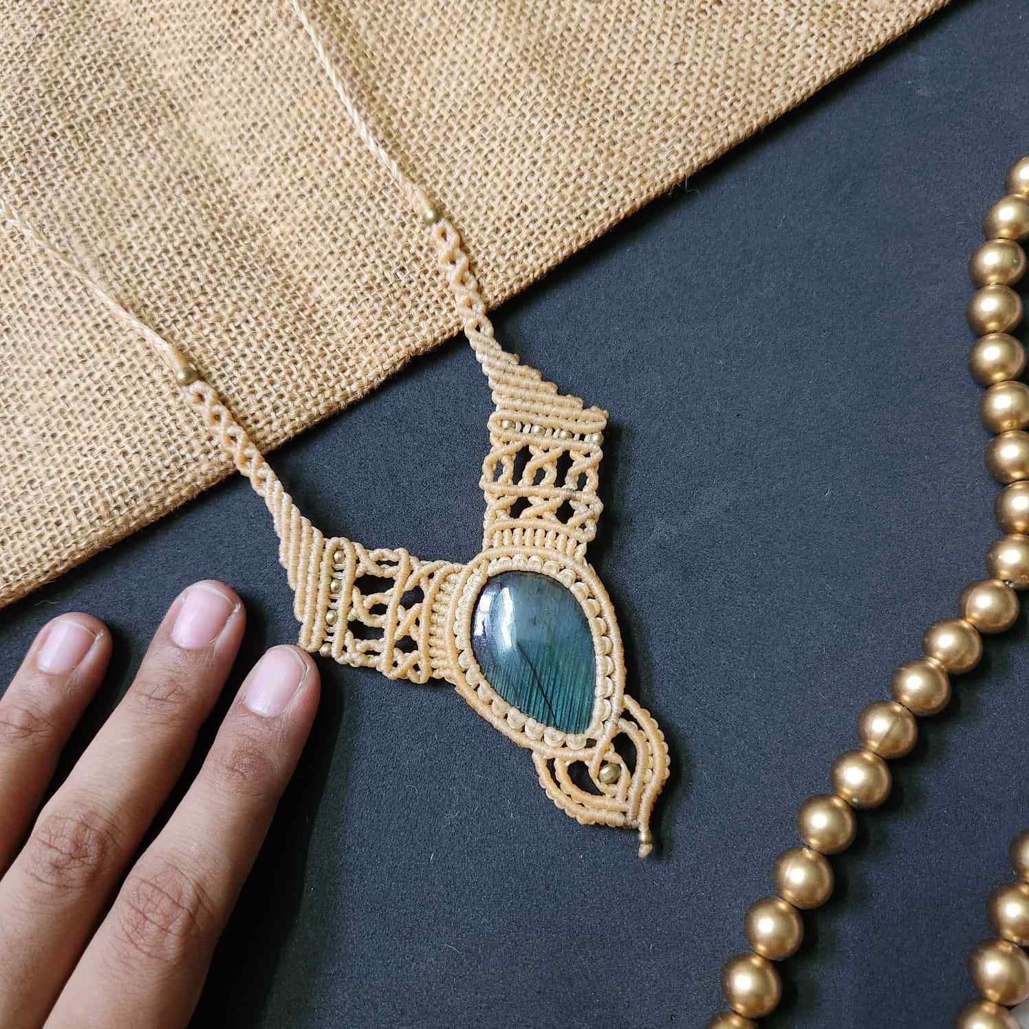 macrame necklace office wear necklace for work small statement necklace labradorite stone necklace bead necklace casual wear necklace for kurti saree