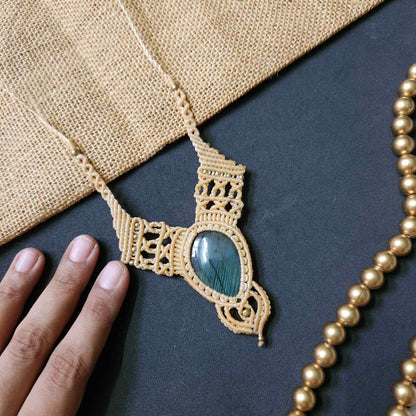 macrame necklace office wear necklace for work small statement necklace labradorite stone necklace bead necklace casual wear necklace for kurti saree