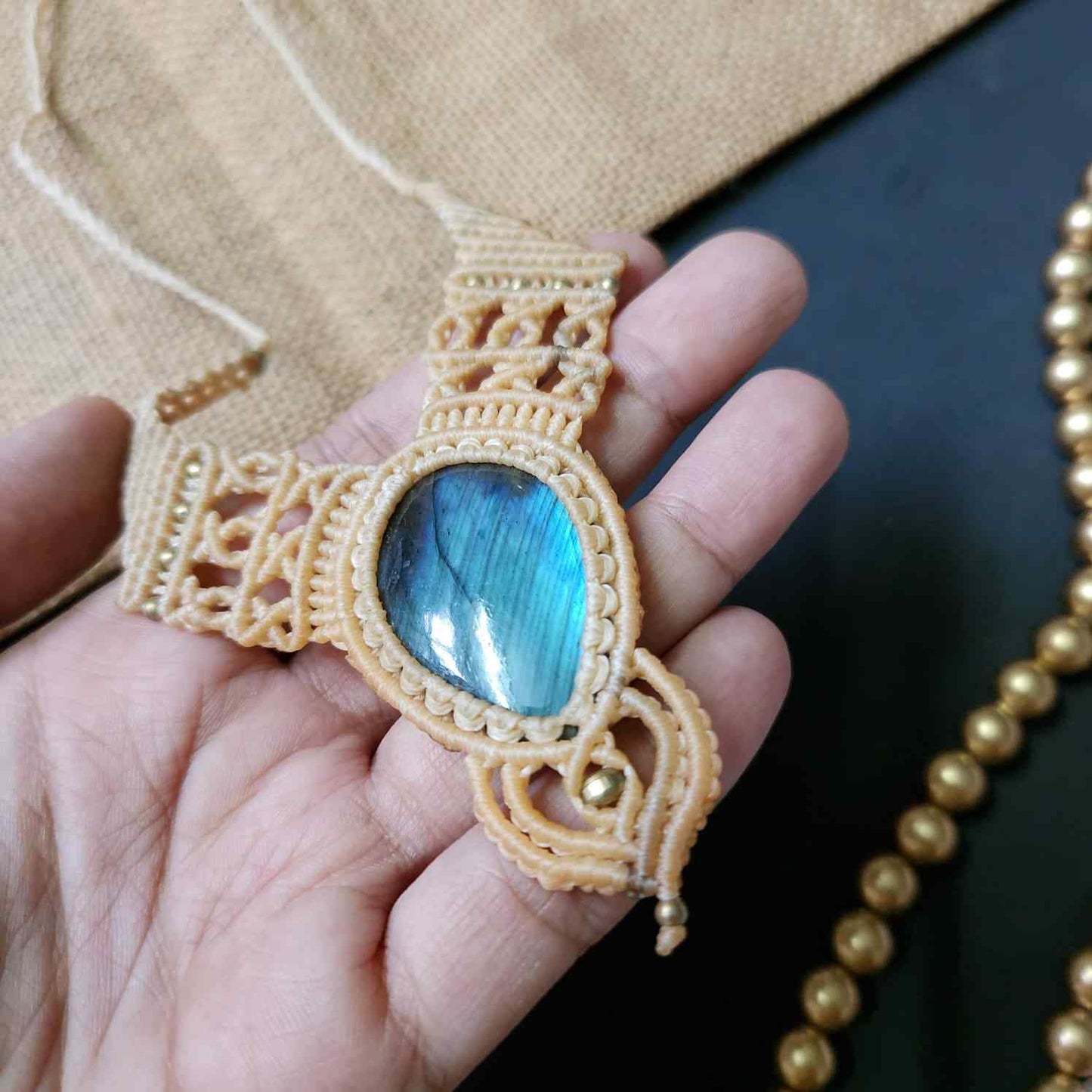 macrame necklace office wear necklace for work small statement necklace labradorite stone necklace bead necklace casual wear necklace for kurti saree