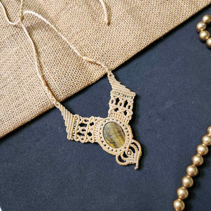 macrame necklace office wear necklace for work small statement necklace labradorite stone necklace bead necklace casual wear necklace for kurti saree