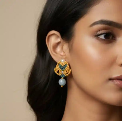 Jahnvi yellow macrame stud earrings