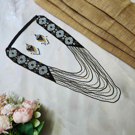 black brown partywear necklace for office with saree kurti shirt and blazer diamond design necklace layered bead necklace set wedding wear haldi sangeet mehndi