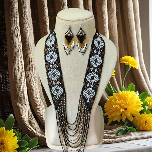 black brown partywear necklace for office with saree kurti shirt and blazer diamond design necklace layered bead necklace set wedding wear haldi sangeet mehndi