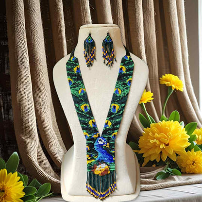 peacock necklace set partywear jewellery bead necklace earrings set dancing peacock jewellery dangler earrings wedding wear lightweight necklace set