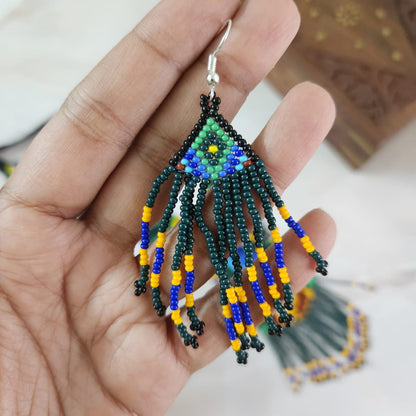 peacock necklace set partywear jewellery bead necklace earrings set dancing peacock jewellery dangler earrings wedding wear lightweight necklace set