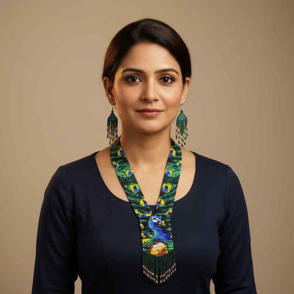 peacock necklace set partywear jewellery bead necklace earrings set dancing peacock jewellery dangler earrings wedding wear lightweight necklace set