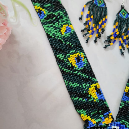 peacock necklace set partywear jewellery bead necklace earrings set dancing peacock jewellery dangler earrings wedding wear lightweight necklace set