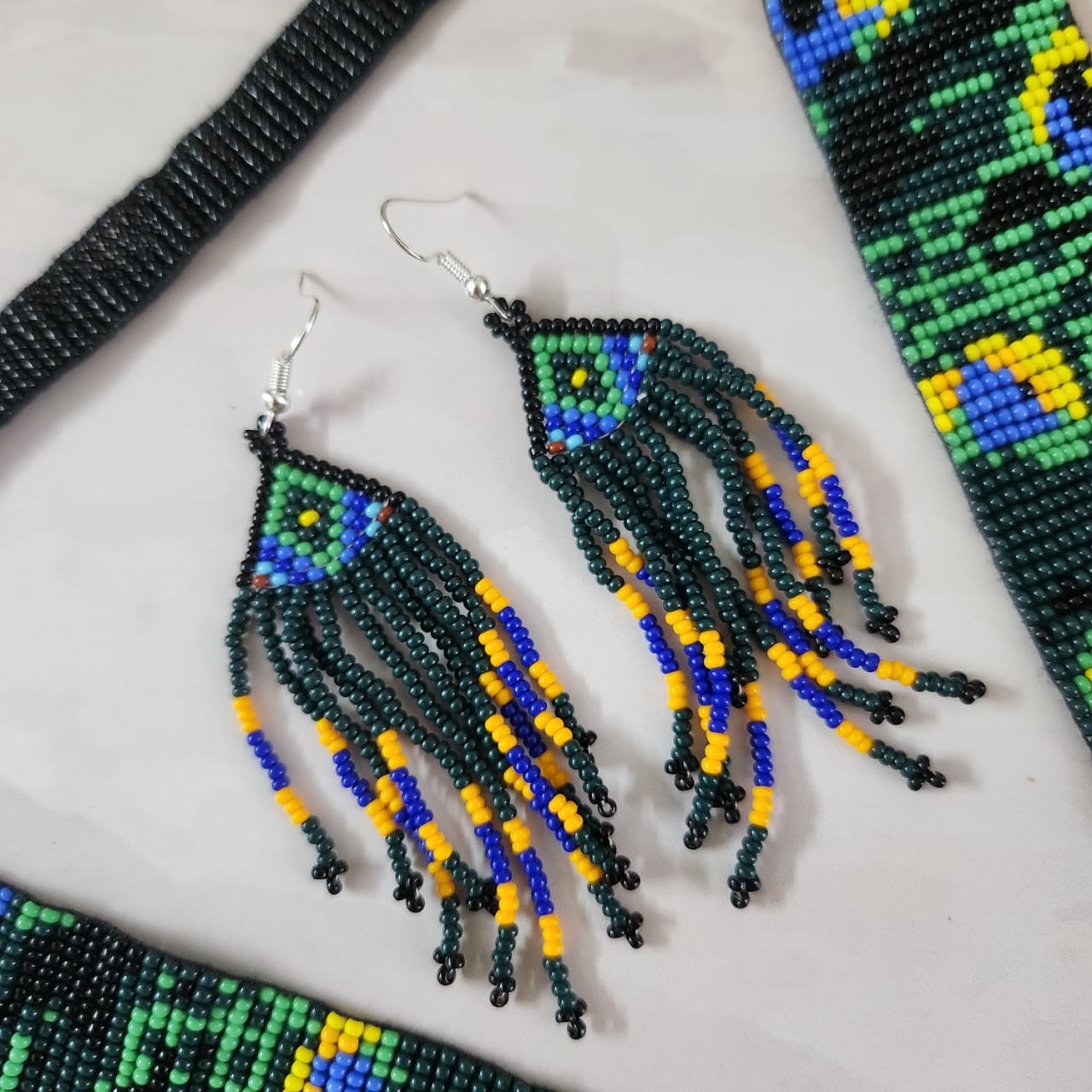 peacock necklace set partywear jewellery bead necklace earrings set dancing peacock jewellery dangler earrings wedding wear lightweight necklace set