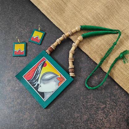 Kalavati green fabric necklace set