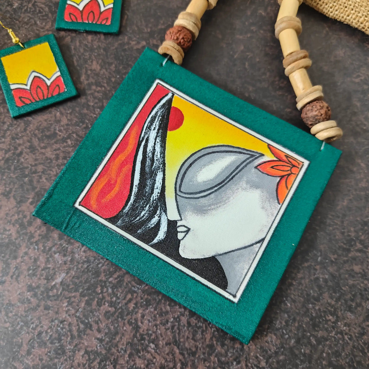 Kalavati green fabric necklace set
