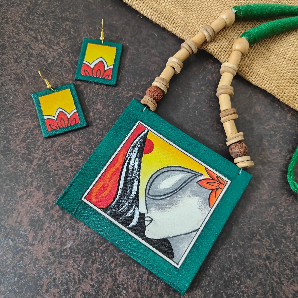 Kalavati green fabric necklace set