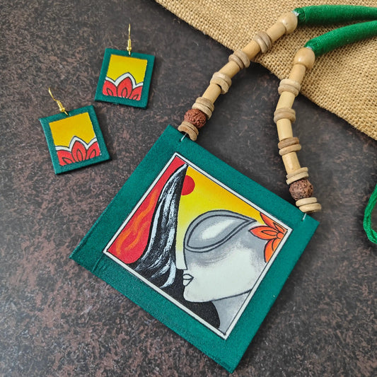 Kalavati green fabric necklace set
