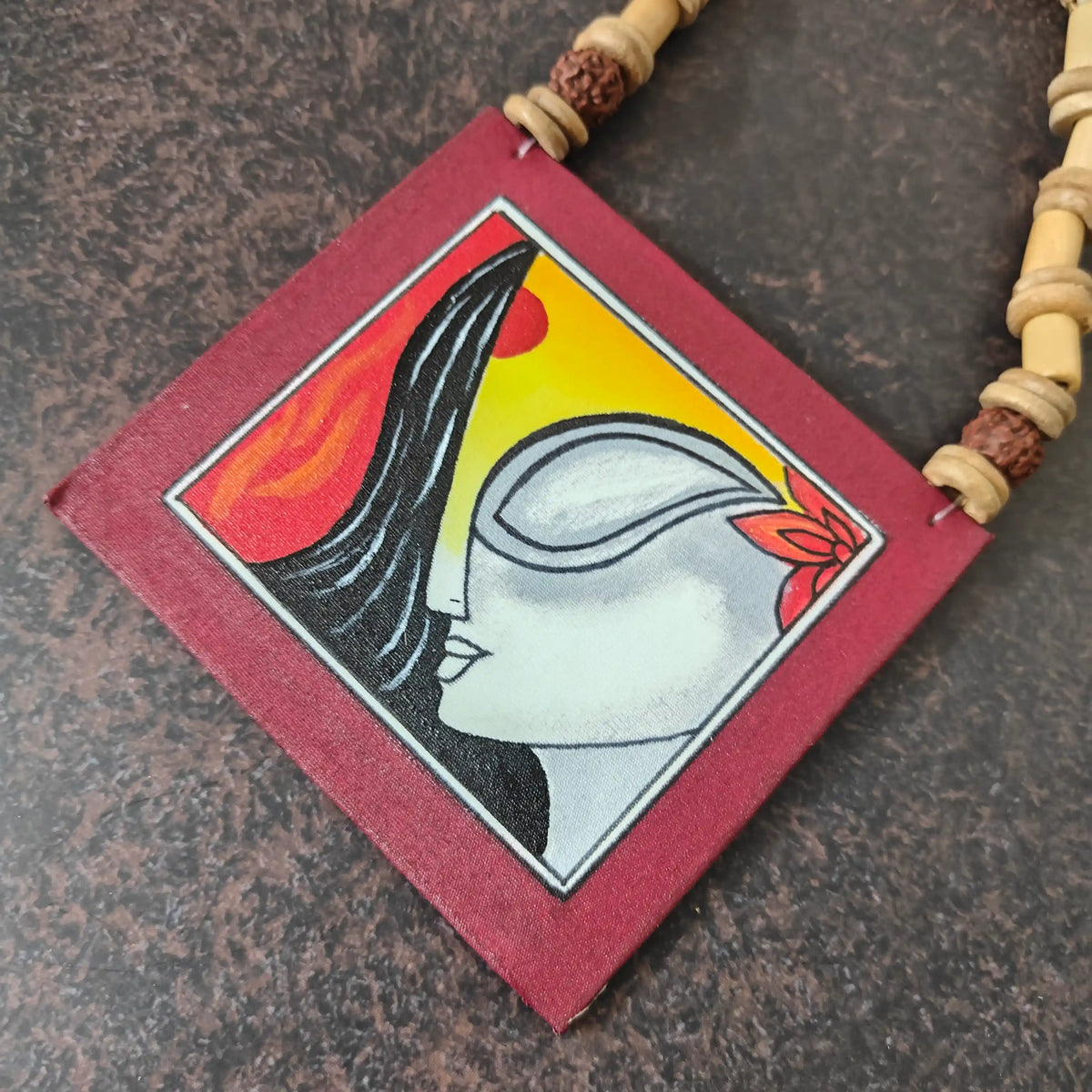 Kalavati maroon fabric necklace set
