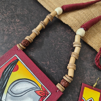 Kalavati maroon fabric necklace set