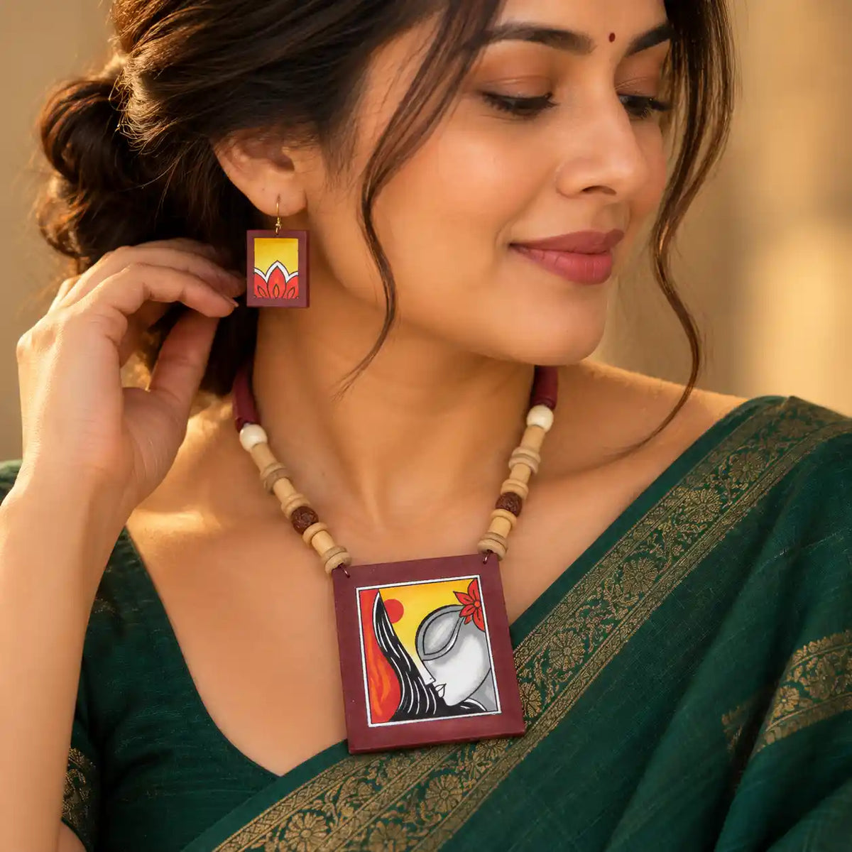 Kalavati maroon fabric necklace set