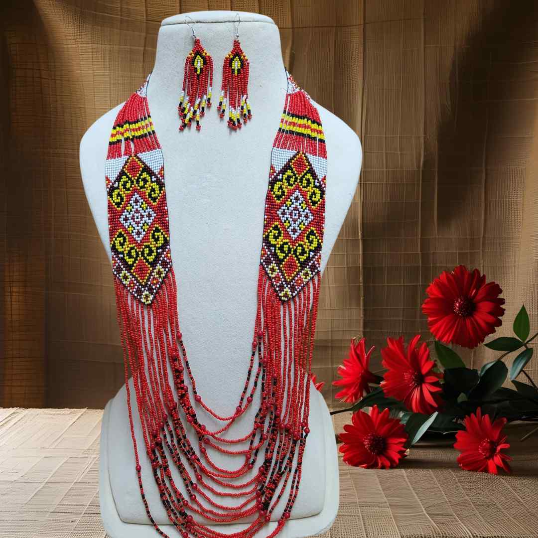 statement bead necklace partywear necklace multi colour necklace for sangeet wedding jewellery floral set bead earrings