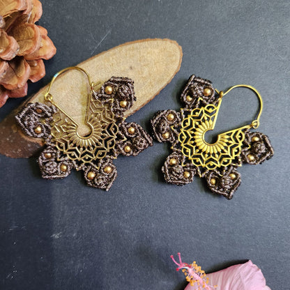 brass earrings gold earrings large danglers crystal bead earrings party wedding jewellery hoop earrings