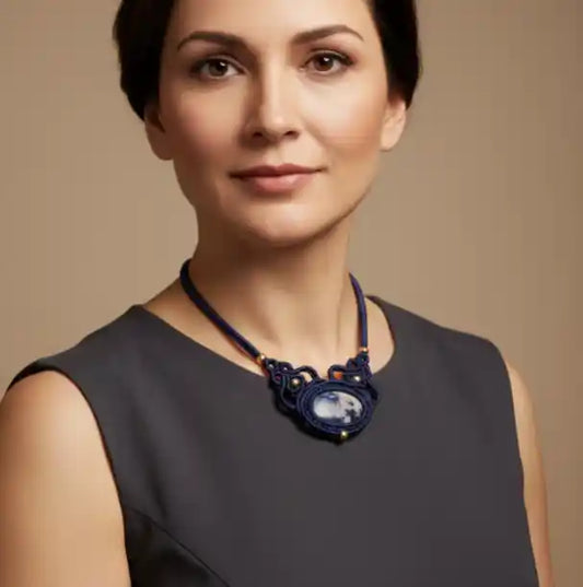 Laksha blue macrame statement necklace