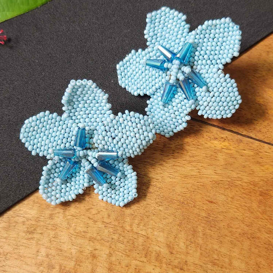 floral earrings for party wear earrings in blue seed beads stud earrings large earrings for saree lehenga wedding sangeet mehendi reception party earrings
