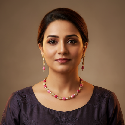 Manorama pink tulip macrame necklace set