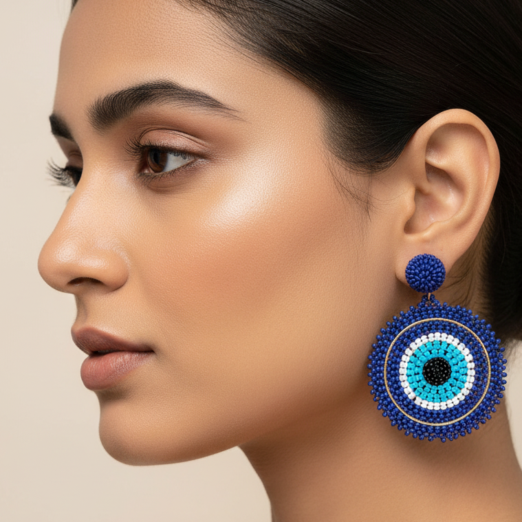 Mantra blue bead earrings