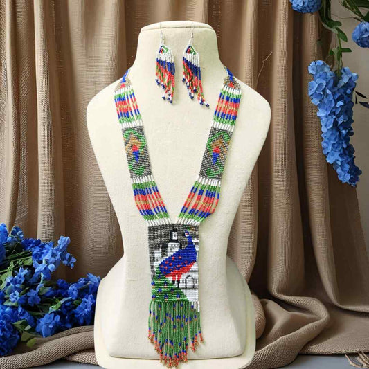 peacock necklace long bead necklace layer necklace statement necklace set party wear necklace for office wedding necklace shaadi mehendi sangeet